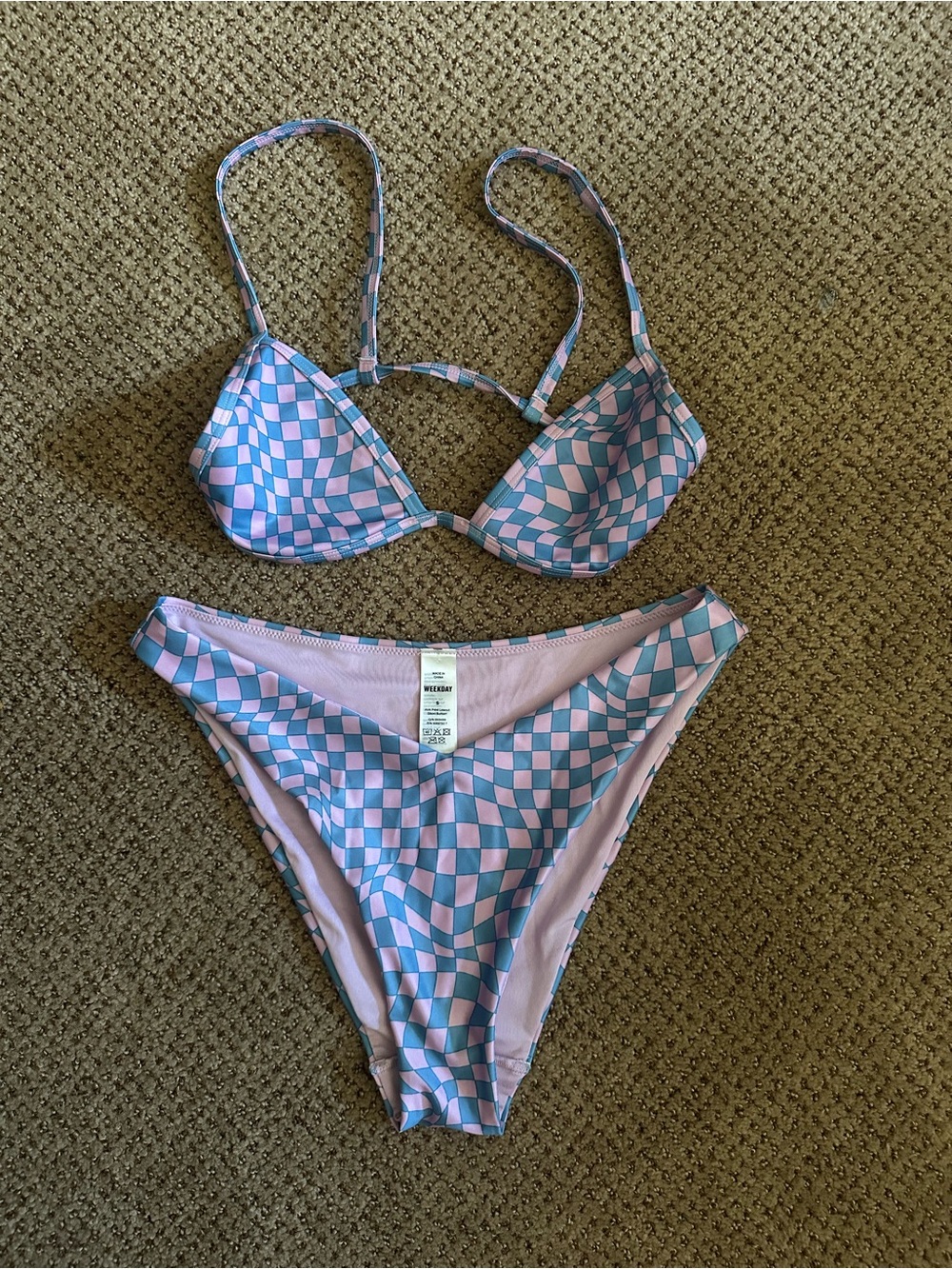 Weekday Women’s Pink & Blue Checker Bikini Set